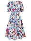 cheap Casual Dresses-Women&#039;s Polyester Floral V Neck Maxi Dress Short Sleeve Summer Spring