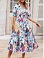 cheap Casual Dresses-Women&#039;s Polyester Floral V Neck Maxi Dress Short Sleeve Summer Spring