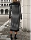 abordables Robes en tricot-Femme Pull Chandail Robe pull Décontractées Flexible Rayé A côtes Col Ras du Cou Tricoté manche longue Hauts longs Tricoter Extérieur du quotidien Fin de semaine Noir Blanche Automne Hiver