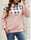 billiga Grafisk butik Sweatshirts &amp; Huvtröjor-dam sweatshirt ledig rutig street dailywear cow neck print långärmad rosa grön mörkgrå höst vinter