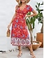 cheap Casual Dresses-Women&#039;s Polyester Floral V Neck Midi Dress Short Sleeve Summer Spring