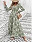 billige Boho-kjoler-Dame Maxikjole Uformell kjole Swingkjole Kjole med A-linje Boho-kjole Fritid Daglig Normal Blomstret Langermet V-hals Svart Hvit Grønn Sommer Vår Høst