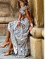 billige Boho-kjoler-Dame Maxikjole Uformell kjole Swingkjole Kjole med A-linje Boho-kjole Bohem Fritid Daglig Normal Blomstret Kortermet Løse skuldre Blå Sommer Vår Høst