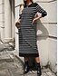 abordables Robes en tricot-Femme Pull Chandail Robe pull Décontractées Flexible Rayé A côtes Col Ras du Cou Tricoté manche longue Hauts longs Tricoter Extérieur du quotidien Fin de semaine Noir Blanche Automne Hiver