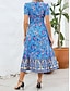 cheap Casual Dresses-Women&#039;s Polyester Floral V Neck Midi Dress Short Sleeve Summer Spring