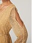 billiga GUL-A-linjeformade festklänningar glittrande klänning bröllopsgäst ankellängd lång ärm juvelformad hals nylon med glitter