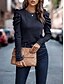 abordables Tops de Trabajo para Mujeres-Mujer Camisa Blusa Color sólido Básico Casual Manga Larga Cuello Barco Tops regulares Diario Azul Marino Naranja Otoño Invierno