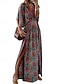 tanie Sukienki boho-Damskie Sukienka maxi Codzienne sukienki Sukienka rozkloszowana Sukienka A line Sukienka Boho Codzienny Codzienny Regularny Kwiaty Rękaw 1/2 W serek Fuksja Lato Wiosna Jesień
