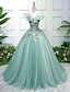 cheap Prom Dresses-Ball Gown Prom Dresses Elegant Dress Wedding Guest Sweep / Brush Train Short Sleeve V Neck Organza with Appliques
