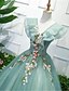 cheap Prom Dresses-Ball Gown Prom Dresses Elegant Dress Wedding Guest Sweep / Brush Train Short Sleeve V Neck Organza with Appliques