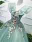cheap Prom Dresses-Ball Gown Prom Dresses Elegant Dress Wedding Guest Sweep / Brush Train Short Sleeve V Neck Organza with Appliques