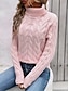 billige Solide farver-Dame Bluse Afslappet Blødt Ren farve Kabel Rullekrave Strikket Langærmet Almindelige toppe Strikke udendørs Daglig Weekend Lyserød Kakifarvet Efterår Vinter