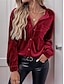 preiswerte Texturierte Oberteile-Damen Hemd Bluse Feste Farbe Basic Brautkleider schlicht Langarm V Ausschnitt Normale Oberteile Täglich Patchwork Knopf Tasche Wein Braun Grün Herbst Winter