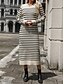 abordables Robes en tricot-Femme Pull Chandail Robe pull Décontractées Flexible Rayé A côtes Col Ras du Cou Tricoté manche longue Hauts longs Tricoter Extérieur du quotidien Fin de semaine Noir Blanche Automne Hiver