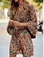 economico Abiti boho-Per donna Mini Abito Vestito Casual Abito a trapezio Abito Boho Vintage Etnico Casual Quotidiano Vestibilità regolare Floreale Manica Lunga Scollo a V Marrone Estate Primavera Autunno