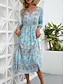 billiga Semester Boho Klänning-Dam Midiklänning Vardagsklänning Swingklänning A linjeklänning Boho-klänning Ledigt Dagligen Normal Blommig 3/4 ärm V-hals Rodnande Rosa Blå Aprikos Sommar Vår Höst
