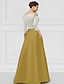 baratos AMARELO-Vestido de Noite A-Line Vestido Elegante Tuxedo Formal Comprimento do Chão Manga Média Colarinho de Camisa Vestido de Mãe da Noiva Cetim com Fenda Bordado Aplicações