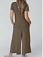 voordelige Essentiële nep-co-ord sets-Damesjumpsuit, lange uitvoering, effen kleur, imitatiekatoen/linnen, blauw, kaki, koffie, lente &amp; herfst