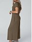 voordelige Essentiële nep-co-ord sets-Damesjumpsuit, lange uitvoering, effen kleur, imitatiekatoen/linnen, blauw, kaki, koffie, lente &amp; herfst
