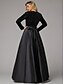 economico NERO-Abito da Sera A Pallone Elegante per Invitati a Matrimonio Compleanno Lunghezza a Terra Maniche Lunghe Collo a V con Tasche in Satin con Tasche Strass