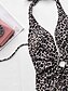 billiga One-piece-baddräkter-Dam Badkläder En bit Monokini Baddräkt Öppen rygg Magkontroll Hög midja Smal Semester Standkläder Leopard Halterneck Ärmlös Baddräkter