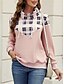 billiga Grafisk butik Sweatshirts &amp; Huvtröjor-dam sweatshirt ledig rutig street dailywear cow neck print långärmad rosa grön mörkgrå höst vinter
