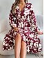 baratos Vestidos Florais Elegantes-Mulheres Vestido midi Vestido casual Vestido Swing Vestido A Line Casual Diário Normal Floral Manga Longa Decote V Vinho Verde cáqui Verão Primavera Outono