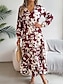 baratos Vestidos Florais Elegantes-Mulheres Vestido midi Vestido casual Vestido Swing Vestido A Line Casual Diário Normal Floral Manga Longa Decote V Vinho Verde cáqui Verão Primavera Outono