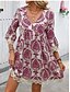 billige Boho-kjoler-Dame Mini kjole Uformell kjole Boho-kjole Fritid Daglig Normal Blomstret 3/4 ermer V-hals Vin Blå Grønn Sommer Vår Høst
