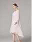 baratos Com jaqueta-Conjunto de Vestido de Dois Peças A-Line Vestido de Casamento na Praia Mãe da Noiva Vestido Elegante Plus Size Gola de Joia Comprimento Chá Chiffon com Renda Manga Curta Jaqueta com Cor Sólida
