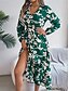 baratos Vestidos Florais Elegantes-Mulheres Vestido midi Vestido casual Vestido Swing Vestido A Line Casual Diário Normal Floral Manga Longa Decote V Vinho Verde cáqui Verão Primavera Outono