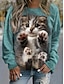 cheap Women&#039;s Hoodies &amp; Sweatshirts-Women&#039;s Sweatshirt Pullover Polyester Cat Street Casual Sports Basic Round Neck Long Sleeve Top Micro-elastic Fall &amp; Winter Comfrt Breathable Soft Fabric