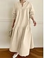 preiswerte Weiße Freizeitkleider-Damen Casual kleid Maxidress Rüschensaum Brautkleider schlicht Gespaltener Hals Langarm Schwarz Weiß Khaki Farbe