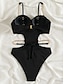 billiga One-piece-baddräkter-Dam Badkläder Bikini 2 st Kaxig Baddräkt Öppen rygg Smal Semester Standkläder Ensfärgat V-hals Ärmlös Baddräkter