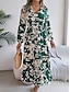 baratos Vestidos Florais Elegantes-Mulheres Vestido midi Vestido casual Vestido Swing Vestido A Line Casual Diário Normal Floral Manga Longa Decote V Vinho Verde cáqui Verão Primavera Outono