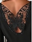 voordelige Kant Tops-Vrouwen Elegante Kant Tops Eyelet Sexy Blouse Casual Effen Kleur Reguliere Tops Lange Mouw Crew Hals Kant Patchwork Reguliere Pasvorm Dagelijkse Zwart Romantische Petite Tops Zomer Vakantiekleding