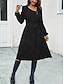 economico vestito nero midi-Per donna Abito casual Vestito longuette Bottoni con cintura Informale A V Manica lunga Nero Colore