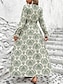 billige Boho-kjoler-Dame Maxikjole Uformell kjole Swingkjole Kjole med A-linje Boho-kjole Fritid Daglig Normal Blomstret Langermet V-hals Svart Hvit Grønn Sommer Vår Høst