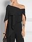 billiga Mammas jumpsuits-Jumpsuits Golvlång Klänning till brudens mor Kortärmad Över axeln Elegant Formell Bröllopsgäst Bröllopsfest Chiffong med Krusad
