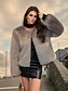 billige Pels &amp; Lær-Dame Vinterfrakk Hold Varm Pustende Lapper Elegant Mote Helfarge Fest Cardigan Crewneck Normal Langermet Yttertøy Svart Hvit Kakifarget Høst Vinter