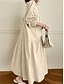 preiswerte Weiße Freizeitkleider-Damen Casual kleid Maxidress Rüschensaum Brautkleider schlicht Gespaltener Hals Langarm Schwarz Weiß Khaki Farbe