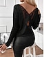 voordelige Kant Tops-Vrouwen Elegante Kant Tops Eyelet Sexy Blouse Casual Effen Kleur Reguliere Tops Lange Mouw Crew Hals Kant Patchwork Reguliere Pasvorm Dagelijkse Zwart Romantische Petite Tops Zomer Vakantiekleding