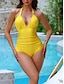 billiga One-piece-baddräkter-Dam Badkläder En bit Monokini Baddräkt Öppen rygg Magkontroll Hög midja Smal Semester Standkläder Ensfärgat V-hals Ärmlös Baddräkter