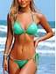 baratos Conjuntos de Bikini-Mulheres Roupa de Banho Biquíni 2 partes Cavado roupa de banho Frente Única Delgado Férias Roupa de Praia Côr Sólida Halter pescoço Sem Manga Fatos de banho