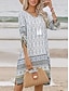 billige Boho-kjoler-Dame Mini kjole Uformell kjole Boho-kjole Fritid Daglig Normal Blomstret 3/4 ermer V-hals Hvit Rosa Navyblå Sommer Vår