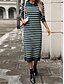 abordables Robes en tricot-Femme Pull Chandail Robe pull Décontractées Flexible Rayé A côtes Col Ras du Cou Tricoté manche longue Hauts longs Tricoter Extérieur du quotidien Fin de semaine Noir Blanche Automne Hiver