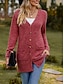 baratos jaquetas casuais-Casacos texturizados femininos, cardigan casual, cor sólida, liso, canelado, assimétrico, decote em V, bolsos, botões, torcido, manga comprida, regular, tops, malha, diário, vinho, verde exército, primavera, outono