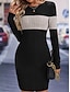 preiswerte Strickkleider-Damen Strickkleid Minikleid Patchwork Gerippt Brautkleider schlicht Ausgefallene Rundhalsausschnitt Langarm Schwarz Farbe