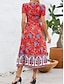 cheap Casual Dresses-Women&#039;s Polyester Floral V Neck Midi Dress Short Sleeve Summer Spring