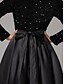 economico NERO-Abito da Sera A Pallone Elegante per Invitati a Matrimonio Compleanno Lunghezza a Terra Maniche Lunghe Collo a V con Tasche in Satin con Tasche Strass